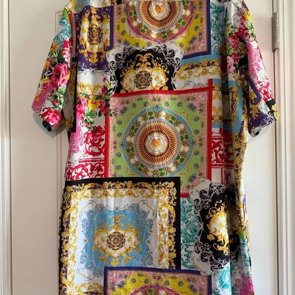 Red and Pink Casual Button Down Shirt with Patchwork Design - Picture 2 of 5